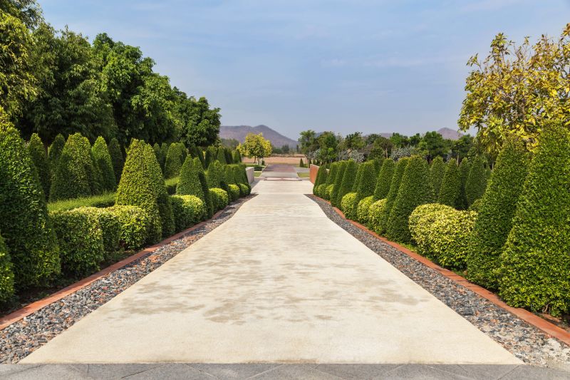 Shaped Shrubs Along a Pathway
